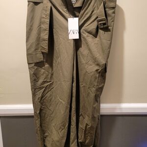 Zara Olive Green Wide-Leg Pants